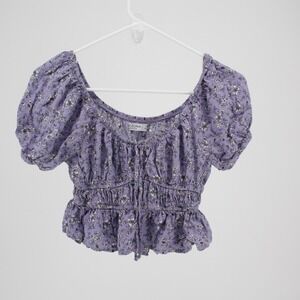 Arizona‎ Jean Co Women's Purple Floral Smocked Peplum Crop Top Size Small